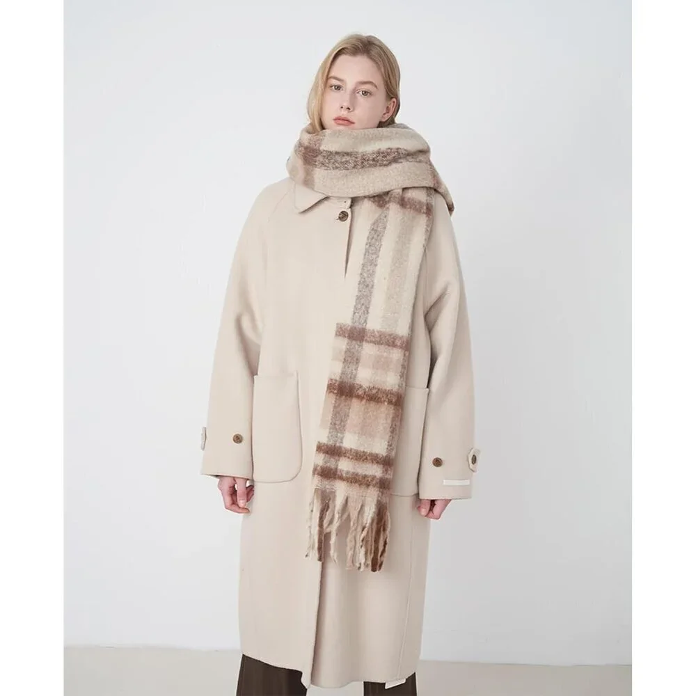 Vintage Women's Plaid Shawl Soft Cashmere-Style Wrap Cozy All Season